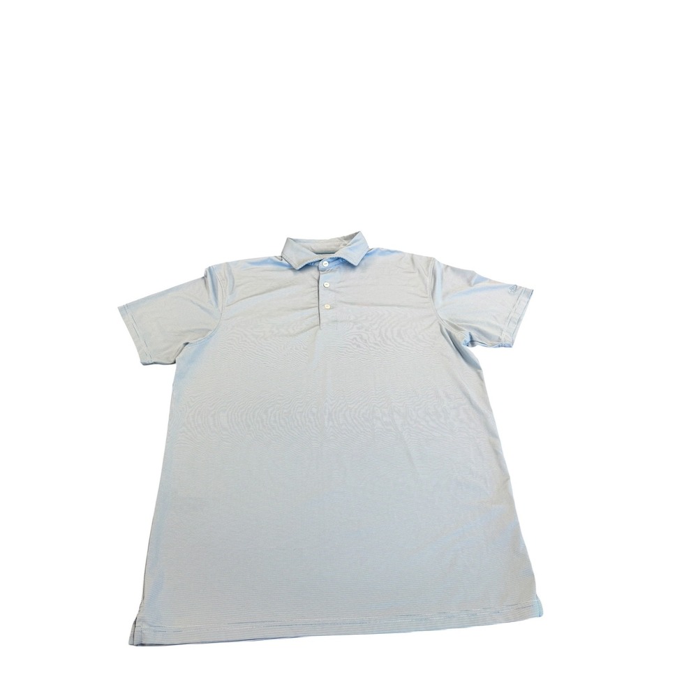 Fish Hippie Mens Blue White Micro Stripe Performance Polo Shirt  SZ M